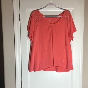 Peach Tee with Lace Shoulders